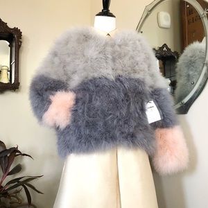 Pello Bello Striped Feather Coat New With tags